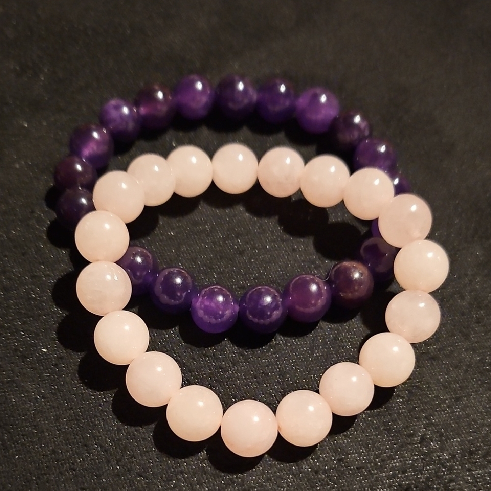 Unlisted Amethyst and Rose Quartz Bracelet Set